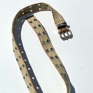 Multicolor Canvas Belt with Silver Buckle Size XL
